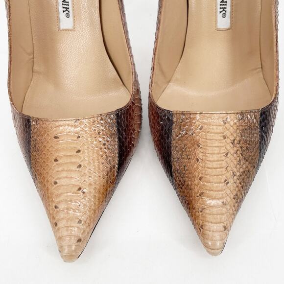 Manolo Blahnik Brown Tan Genuine Python Pointed Toe Stiletto Heel Pumps IT 38 - Picture 7 of 12